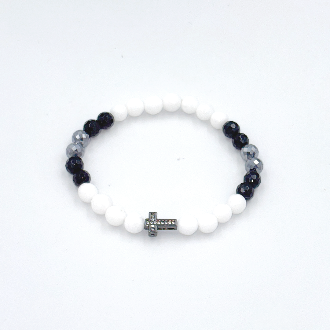 Jadeit, Ónyx a Hematit s krížikom (brúsené, 6mm)